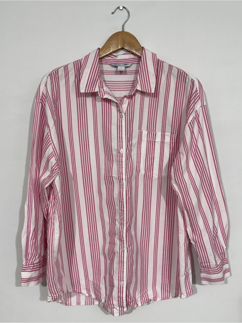 WSH105 {Old Navy} "The Boyfriend Shirt" Pink White Stripe Button Down Shirt Top